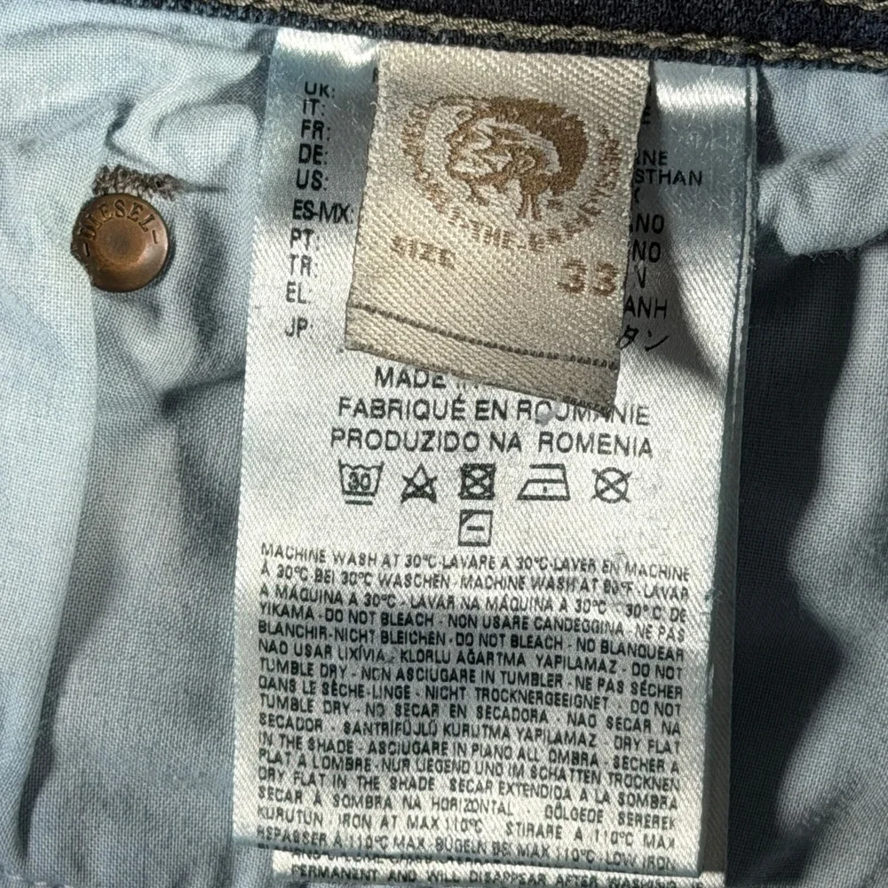 Diesel Tepphar Slim-Carrot Jeans 0842R Stretch Distressed Mens 33x32 Dark Blue